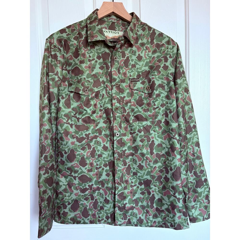 Warrior Co Retro Rifle Camo Green Shirt Stretch Long Sleeve Tactical Men XS‎
